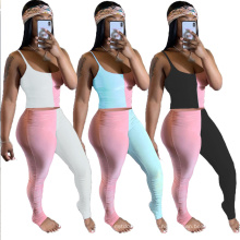Custom Print Women Fitness Stacked Pants Cotton Two Piece Set